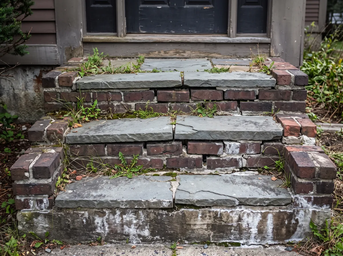 Brick front steps after rebuild with level treads and repointed joints