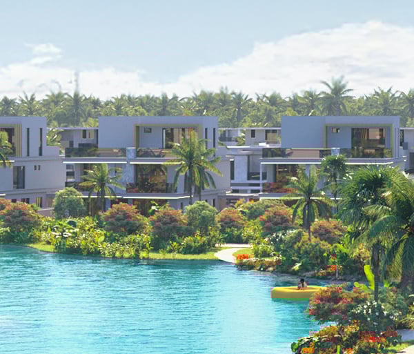 a modern house with a large front yard