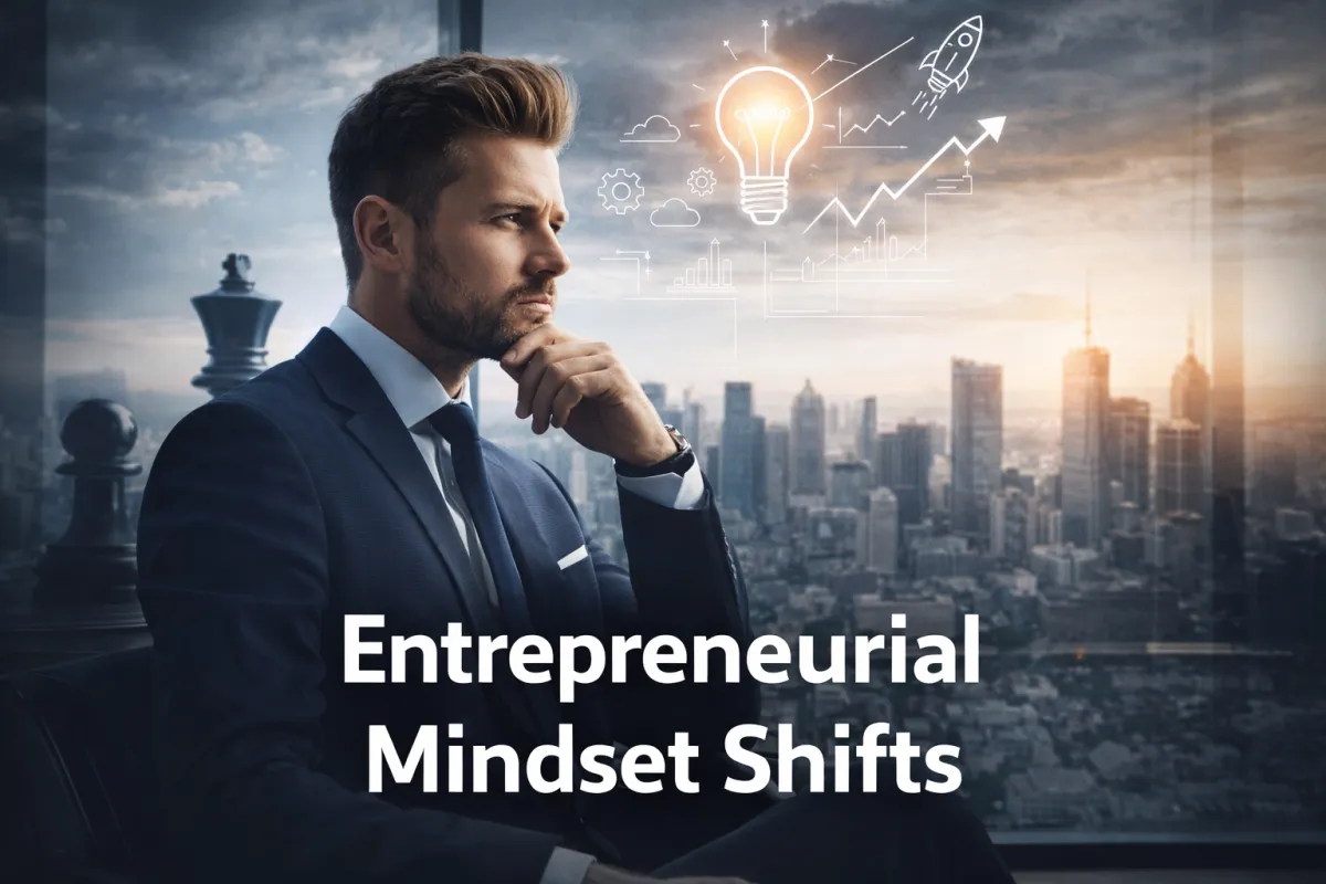 Business leader thinking strategically about growth, innovation, and entrepreneurial mindset