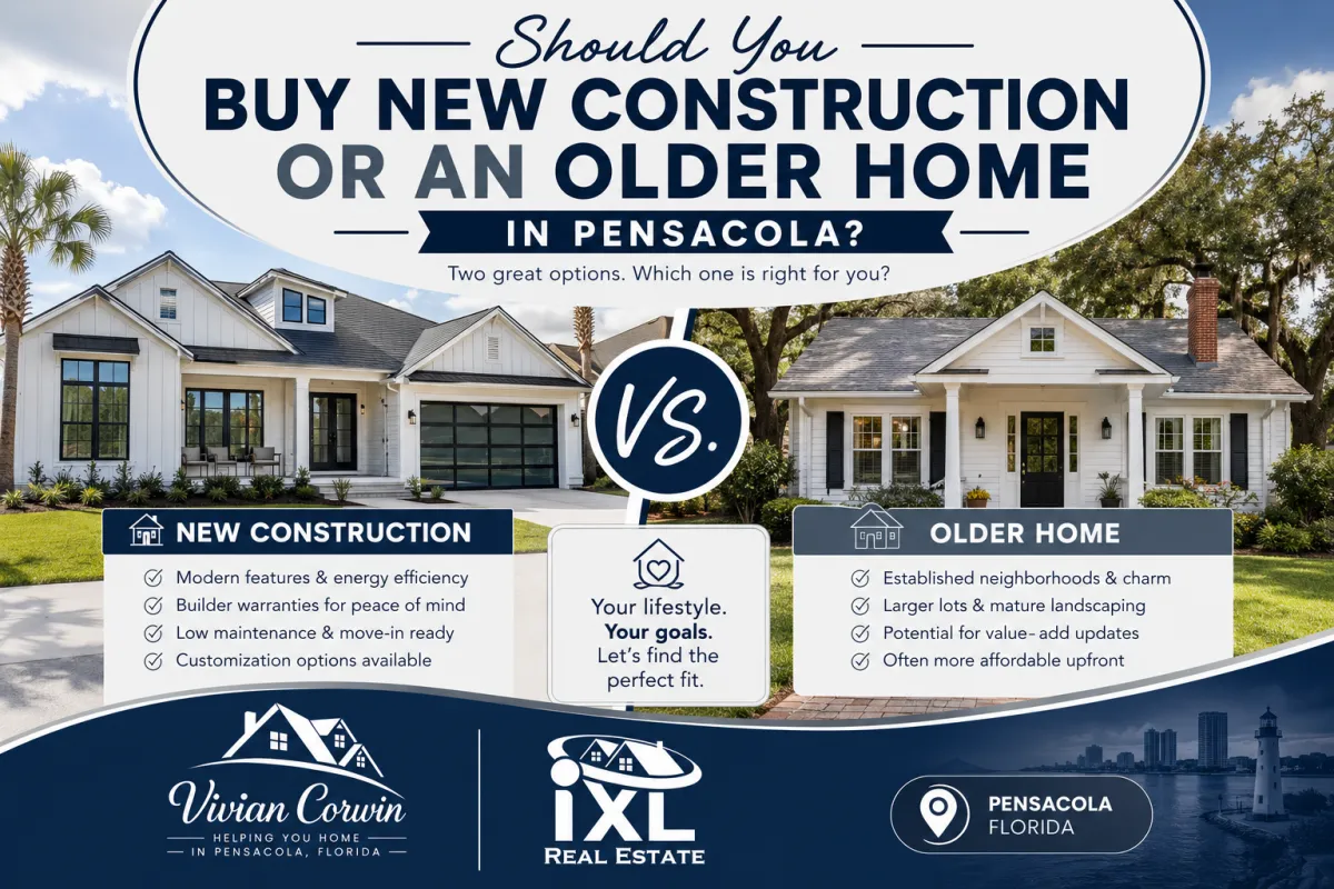 New construction homes and older residential homes in Pensacola Florida neighborhoods