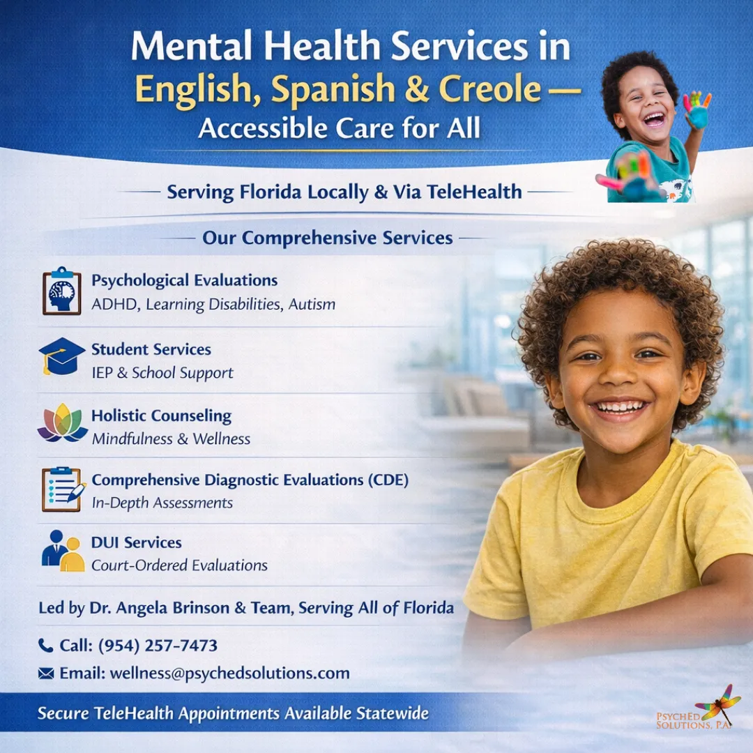 Mental Health Services in English, Spanish & Creole | PsychEd Solutions, P.A.