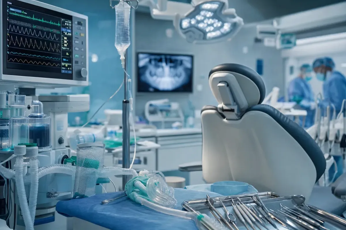Dental operatory equipped for general anesthesia with monitoring and airway equipment