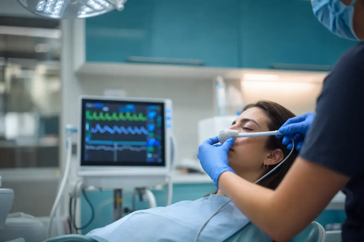 Dental sedation operatory with vital-sign monitor during a patient procedure