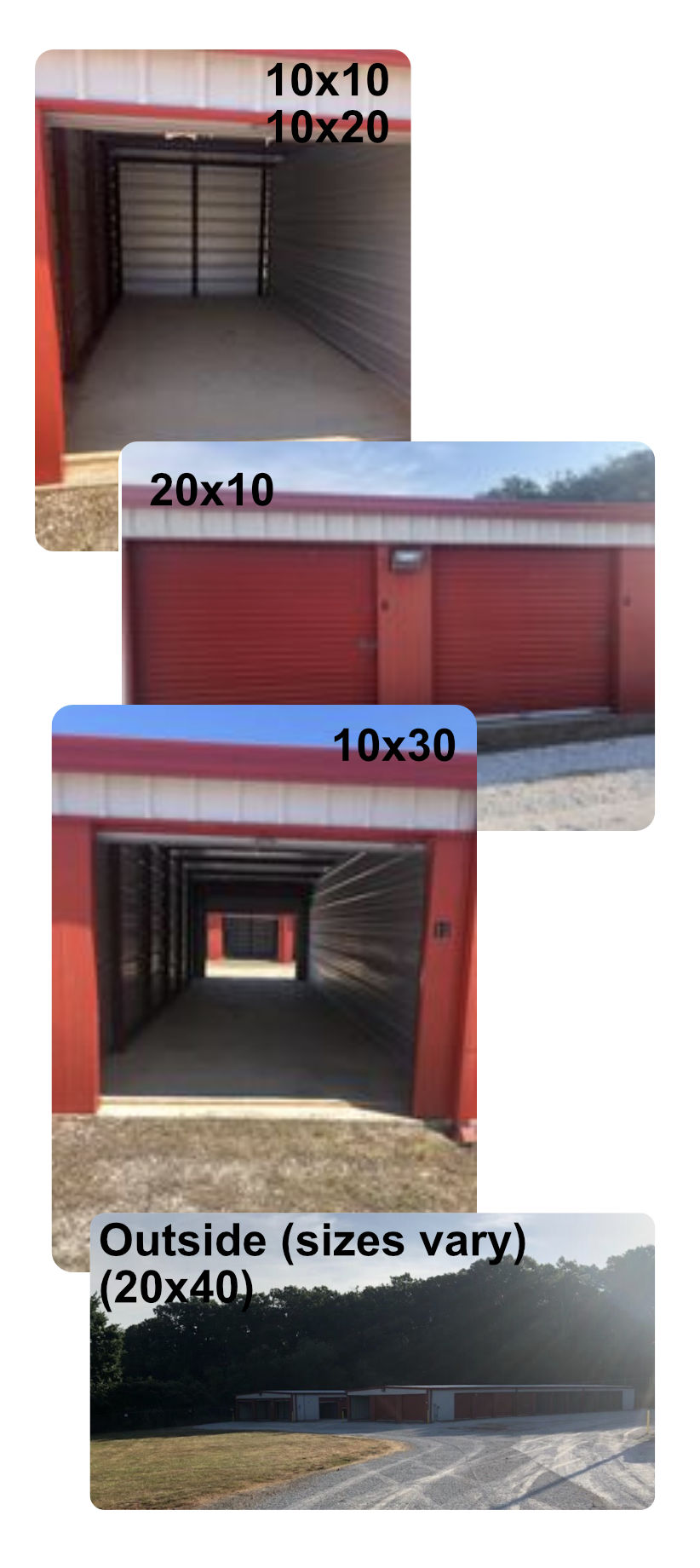 Self Storage facility reed springs sizes that are available