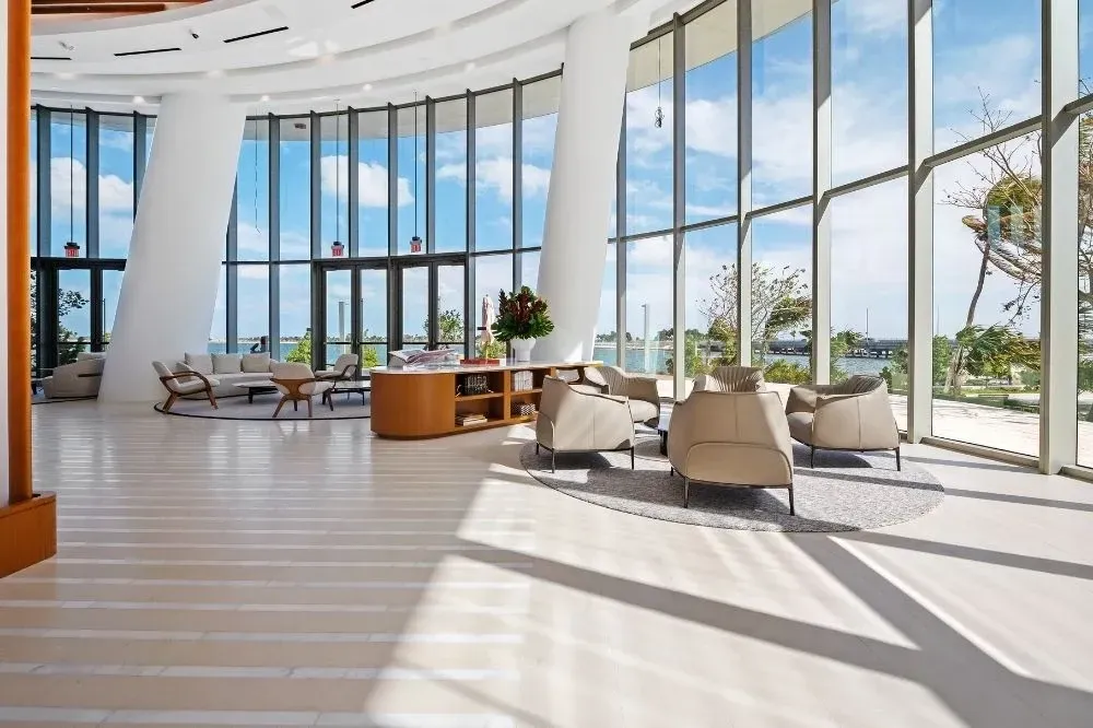 Twilight real estate photo of a Miami waterfront home