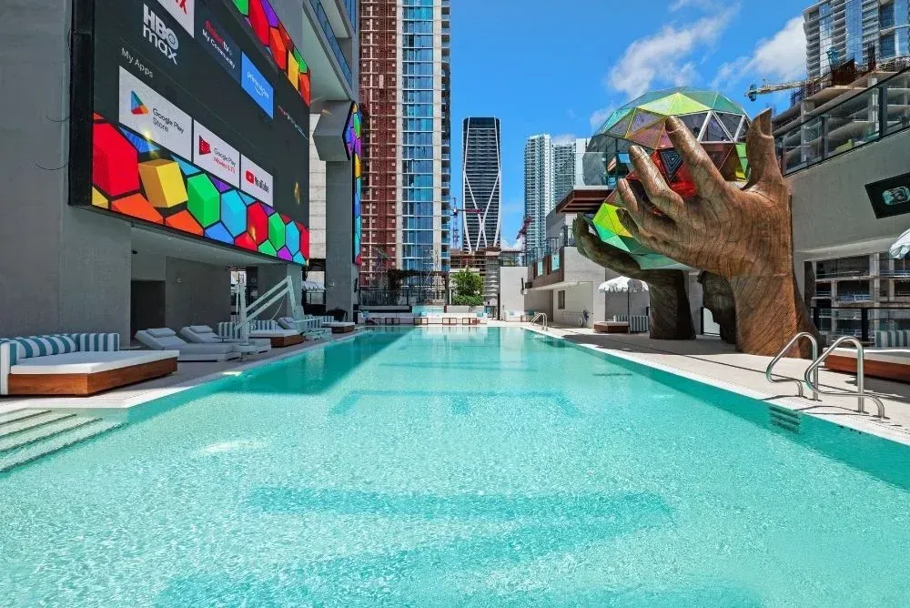 Aerial view of a Miami Brickell high-rise condo tower