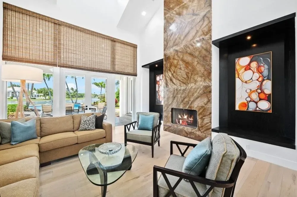 Interior real estate photography of a bright Weston living room