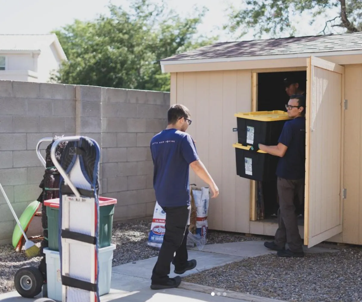 moving boxes from a backyard shed