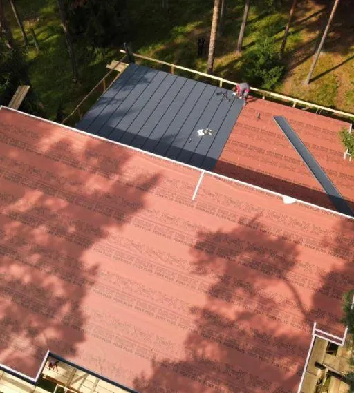 aerial view of new roof installation