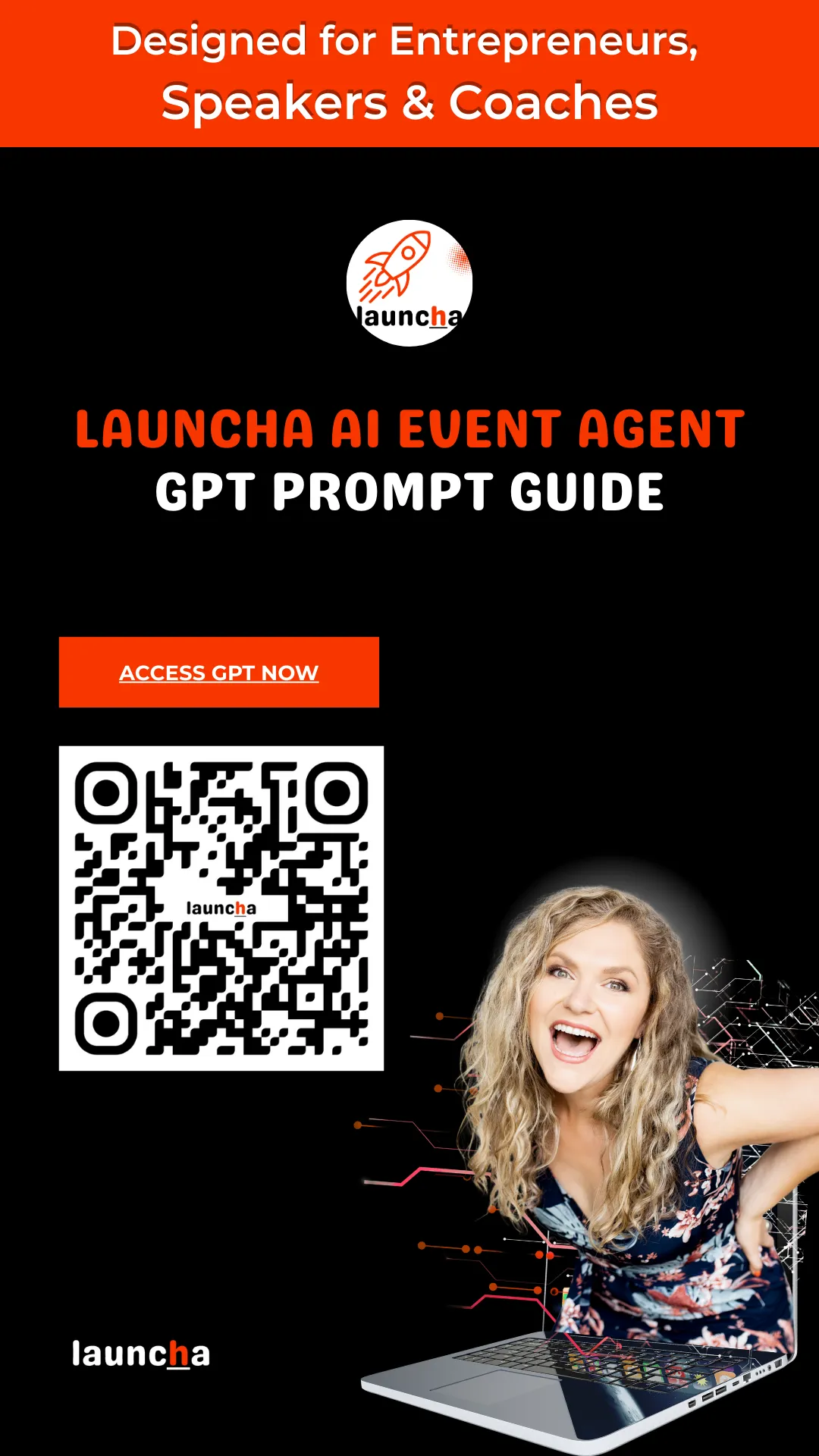 Launcha AI Event Agent GPT Prompt Guide on a laptop screen