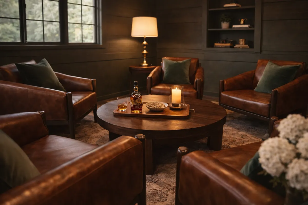 a dining room with a long table and lots of windows