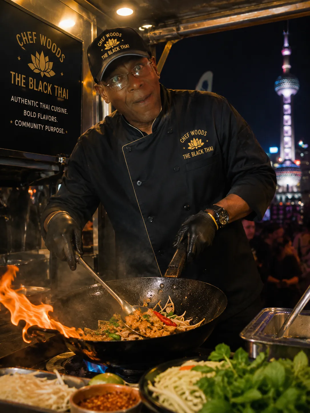 Chef Woods preparing Thai food