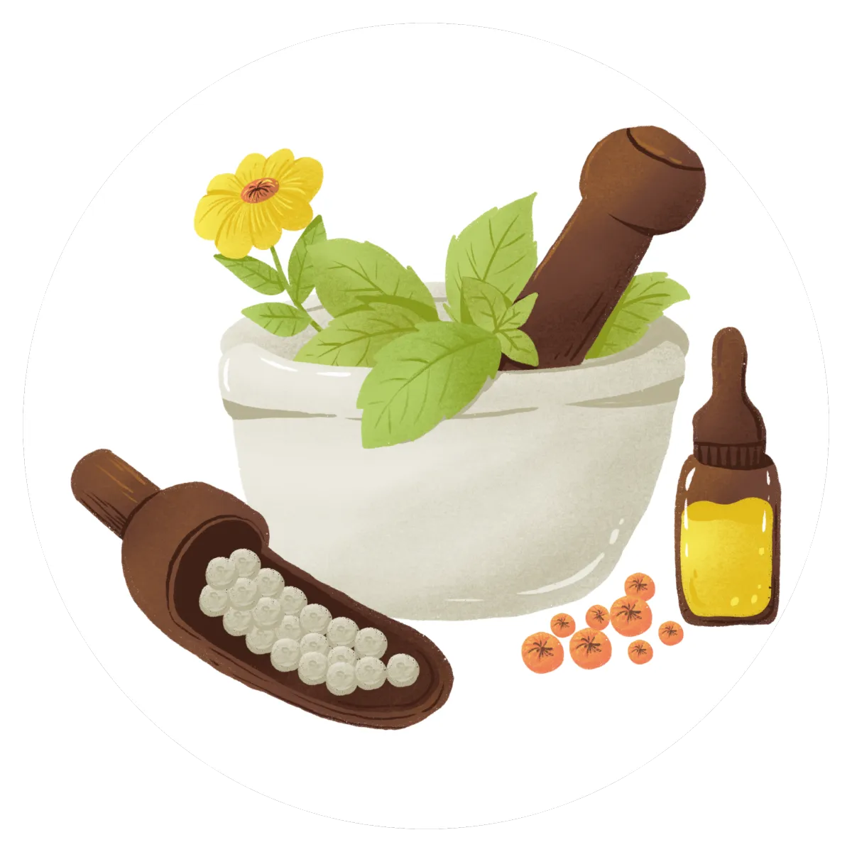 Classical homeopathy remedies and natural medicine illustration