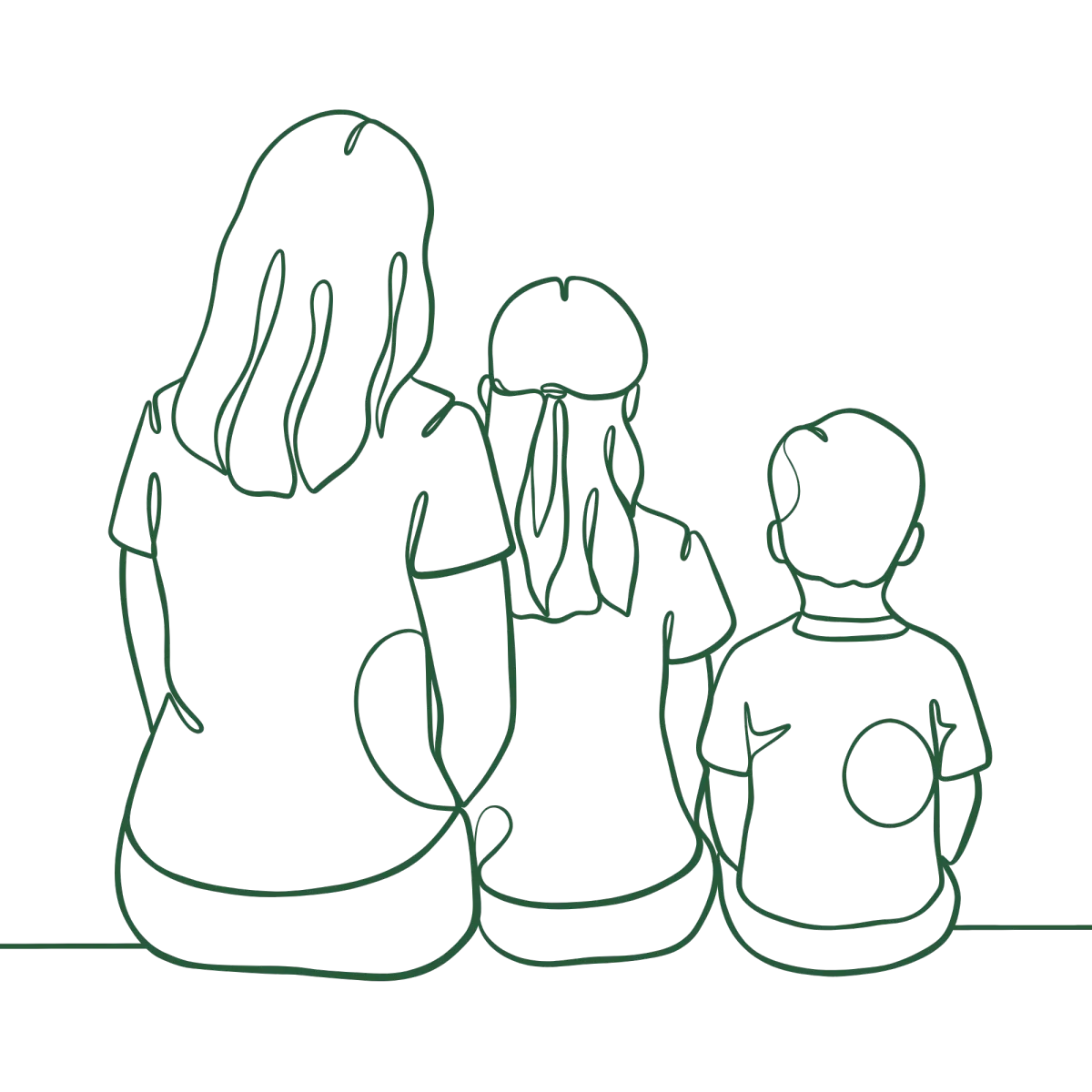 Line drawing of an adult and two children