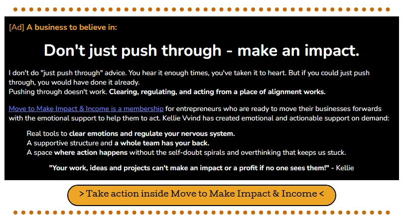 Screenshot of advert for Income to Impact, Shore Academy