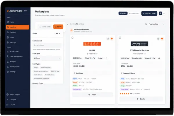 LenderBase percentage match badge and lender card