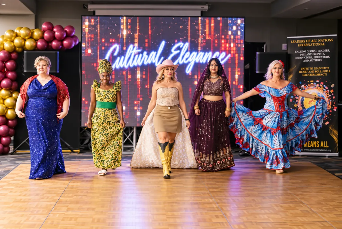 Runway modeling for a cause featuring multiple generations in a celebratory, hopeful atmosphere