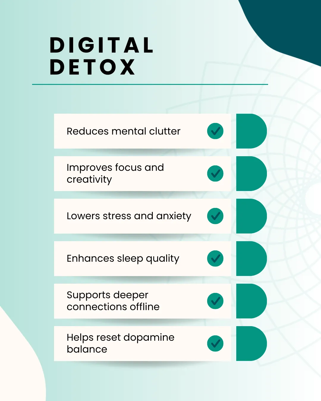 Benefits of Digital Detox Listed with Checkmarks