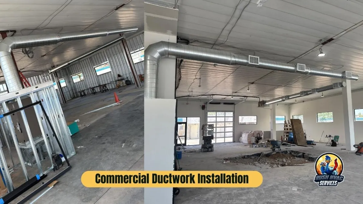 Commercial HVAC ductwork installation in progress at industrial building in Chandler, AZ – Rush HVAC Services