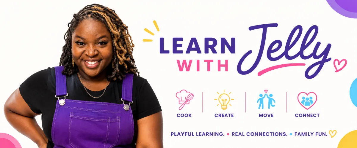 Teacher wearing oven mitts demonstrating a fun and interactive family cooking class