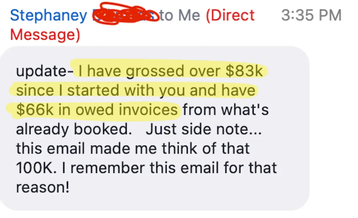 I have grossed $83k since I started working with you