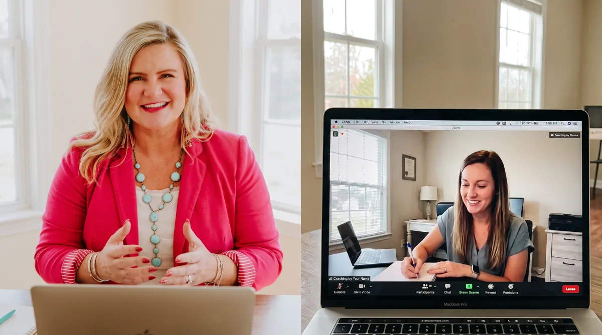 Susie coaching a client over laptop 