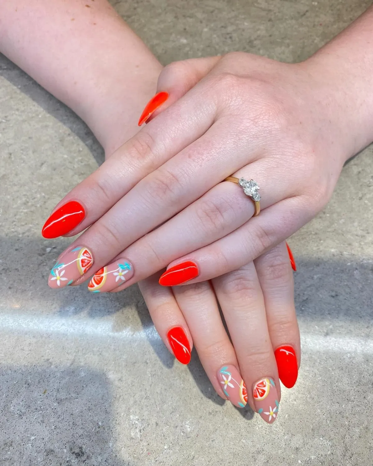 orange and pink nails manicure