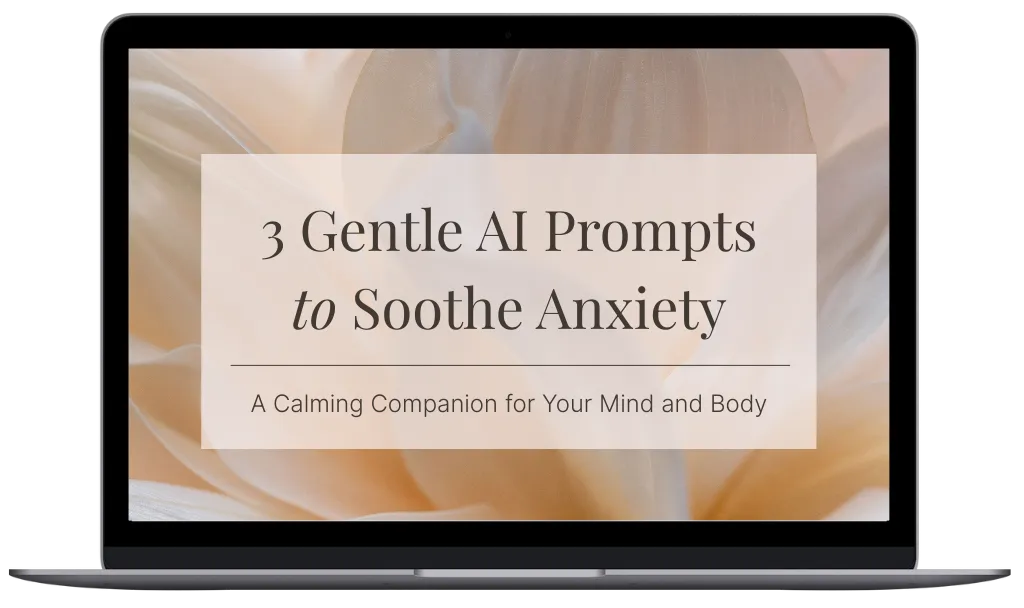 laptop screen showing my booklet's title: 2 Gentle AI Prompts to Soothe Anxiety