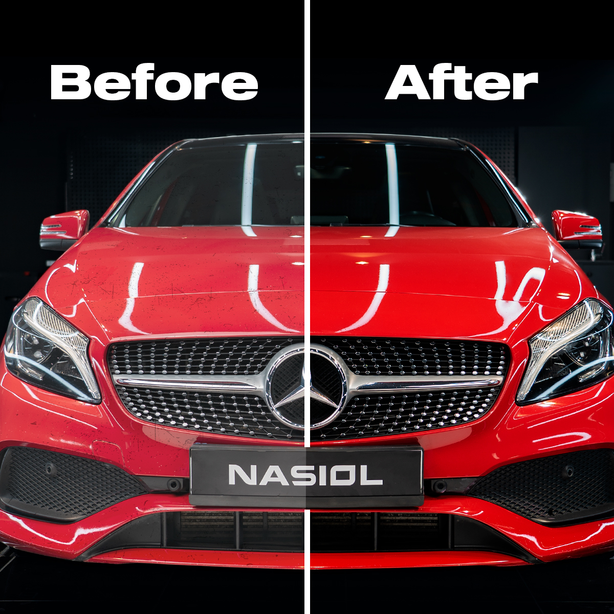 Gray microfiber cloth on a black car hood.