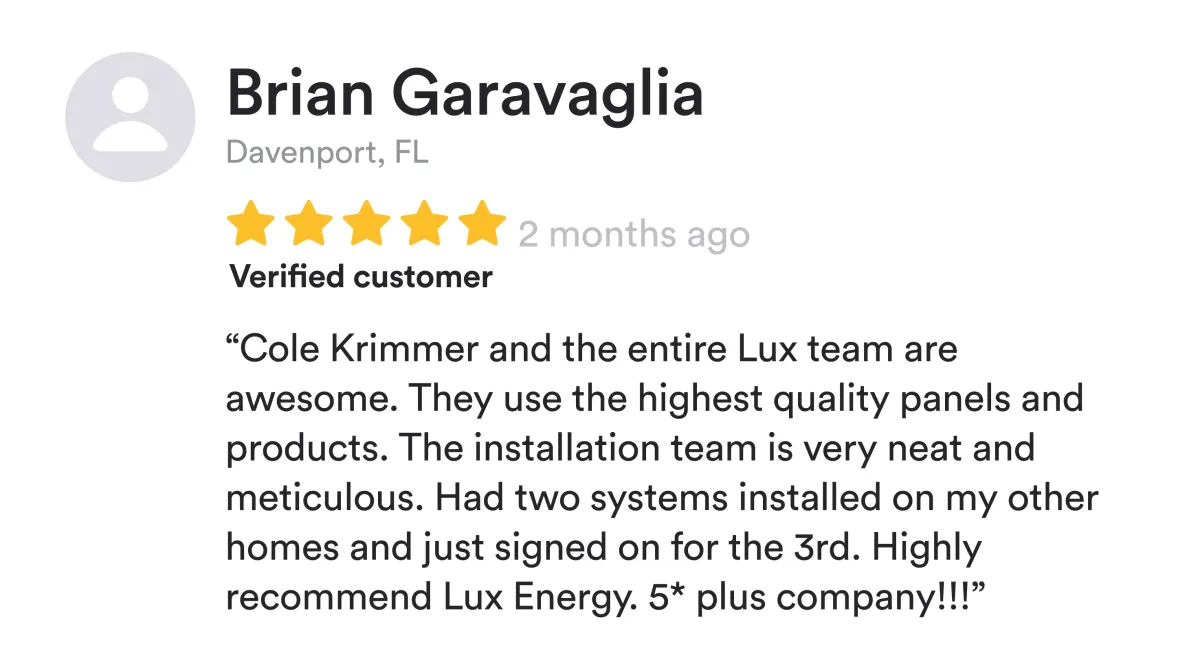 Brian Garavalia LUX Energy Solutions Review