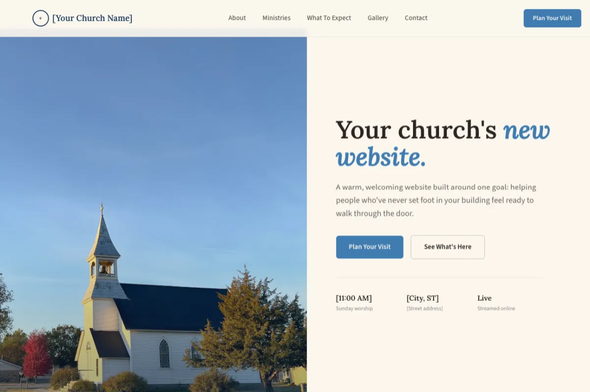 Real ChurchFlow website design mockup, shown in a laptop or device frame