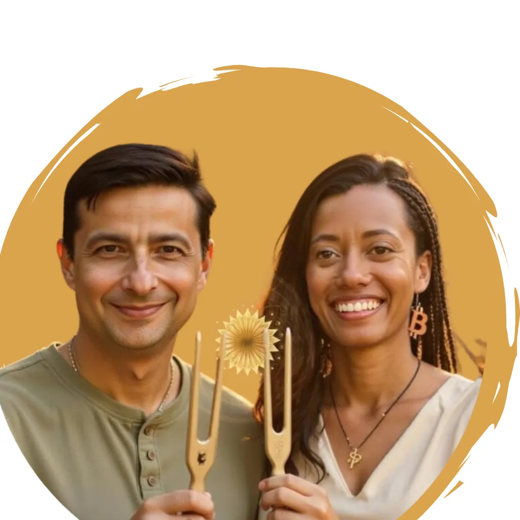 Shankar Poncelet and Antrea Ferguson holding a medical tuning fork.
