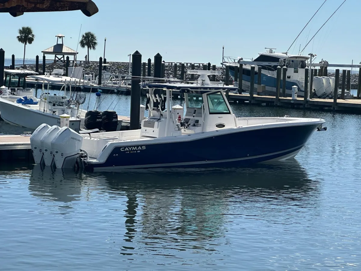 Drift South Charters 34-foot Caymas docked at Point South Marina in Port St. Joe, Florida