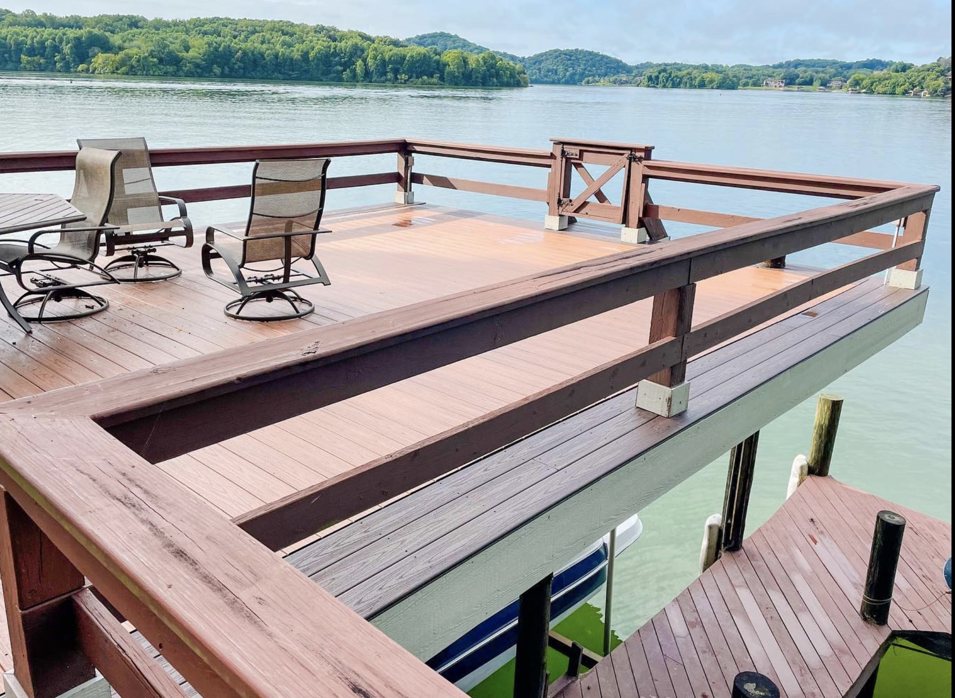 a view of the ocean from a wooden pier
