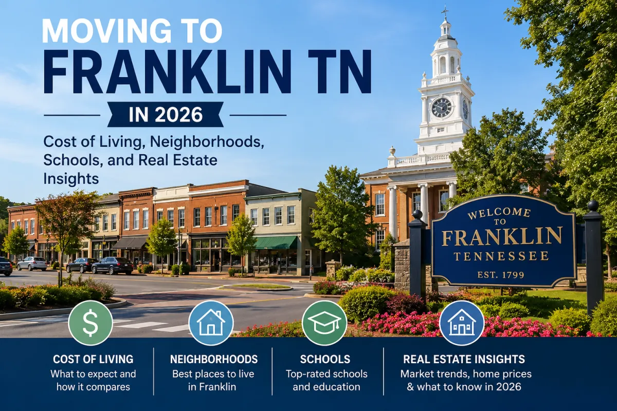 Moving to Franklin TN guide featuring cost of living, neighborhoods, schools, and real estate insights for homebuyers in 2026