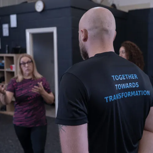 Personal trainer coaching a client at Stable Strength studio in Oxford