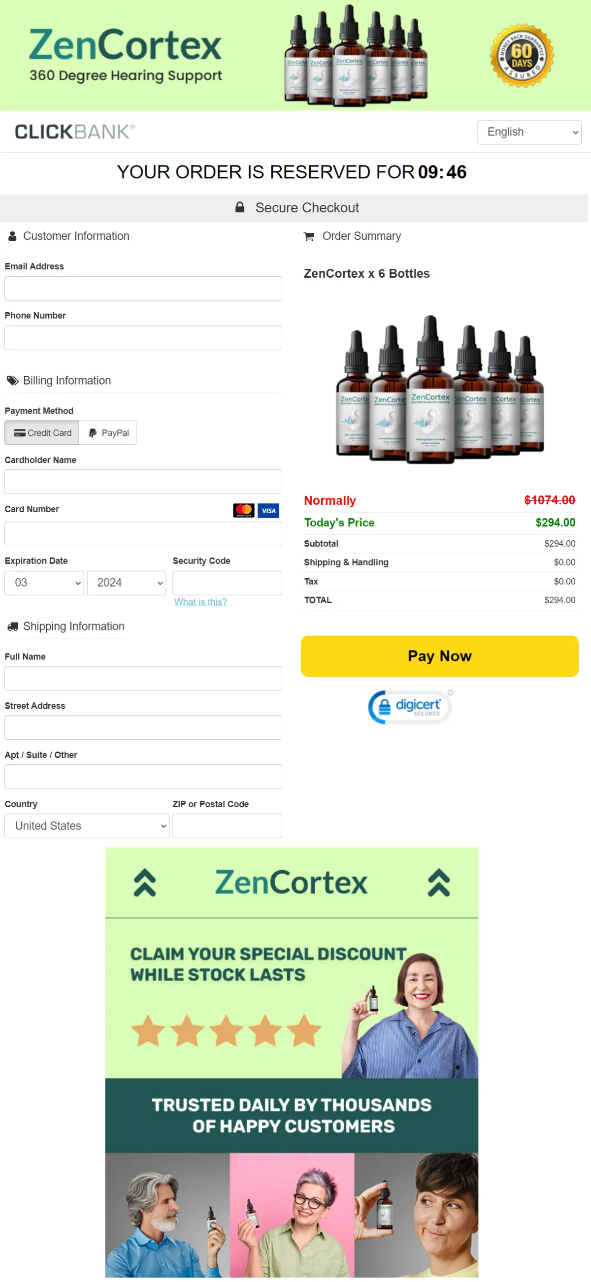 order page of ZenCortex