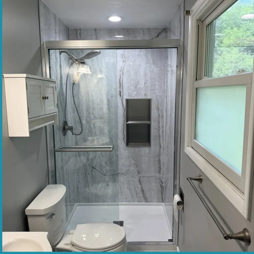 walk in shower with grab bars