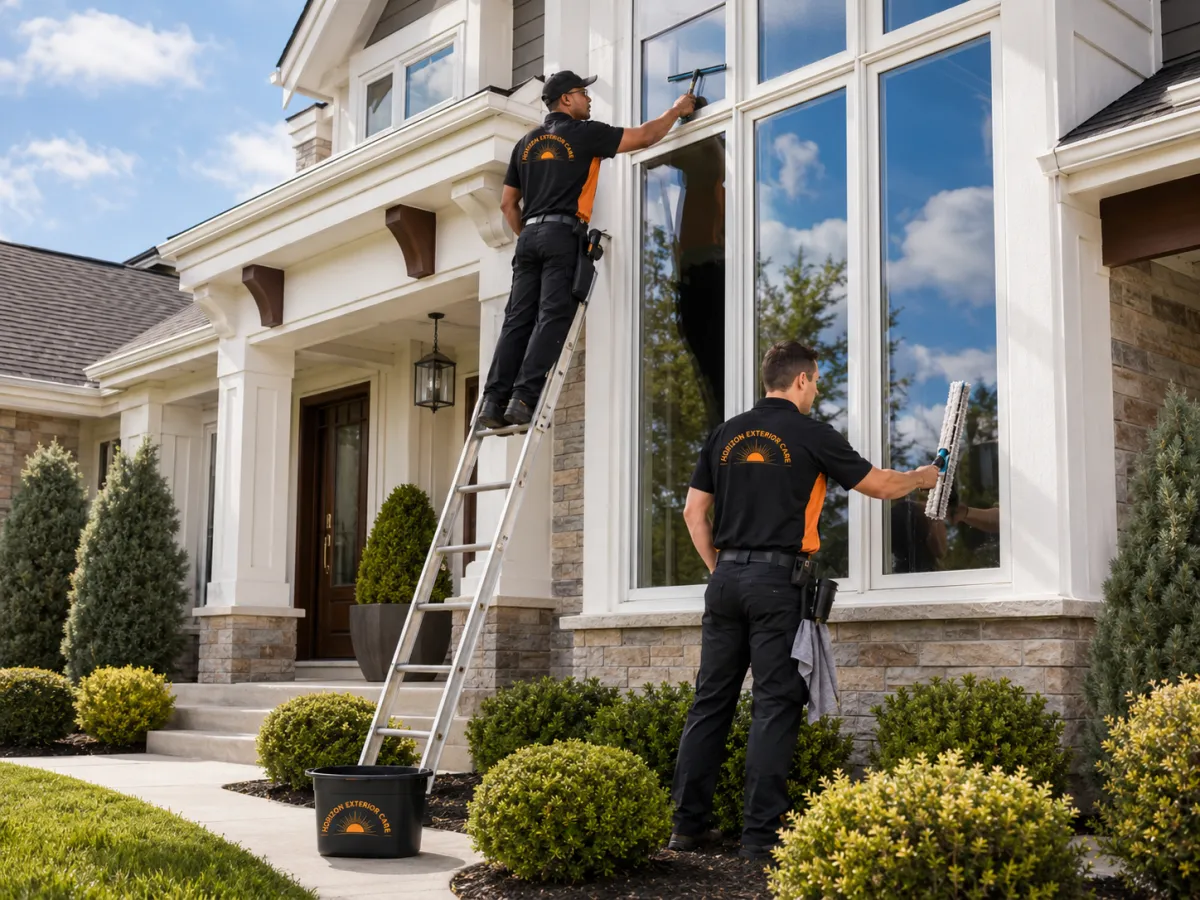 Window cleaning service by Horizon Exterior Care in Houston