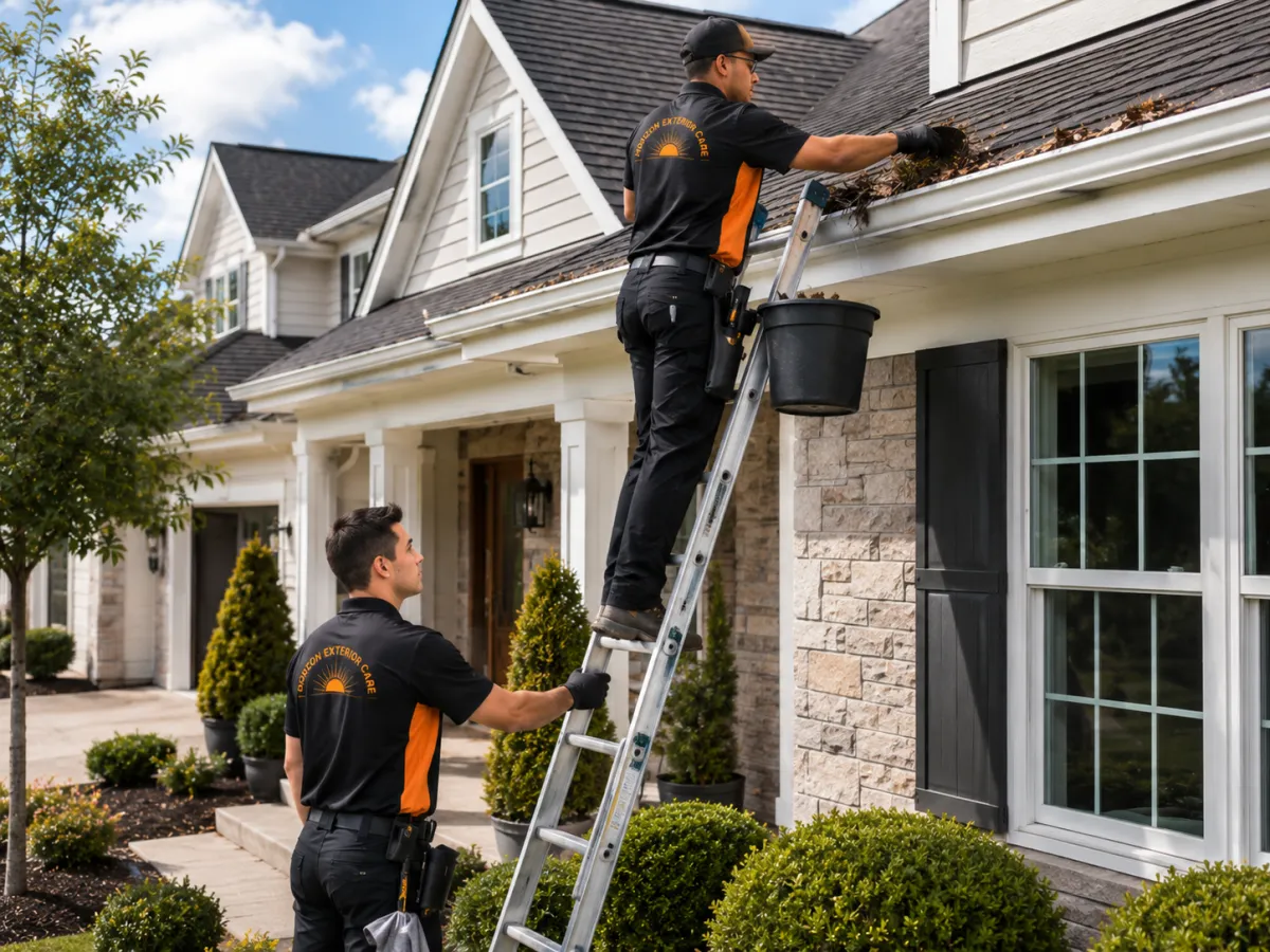 Gutter cleaning service by Horizon Exterior Care in Houston