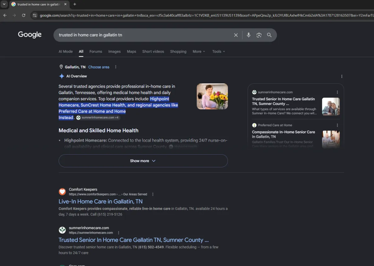 a screenshot of Improve-Your-Presencegetting their client to show up number 2 in organic google search results