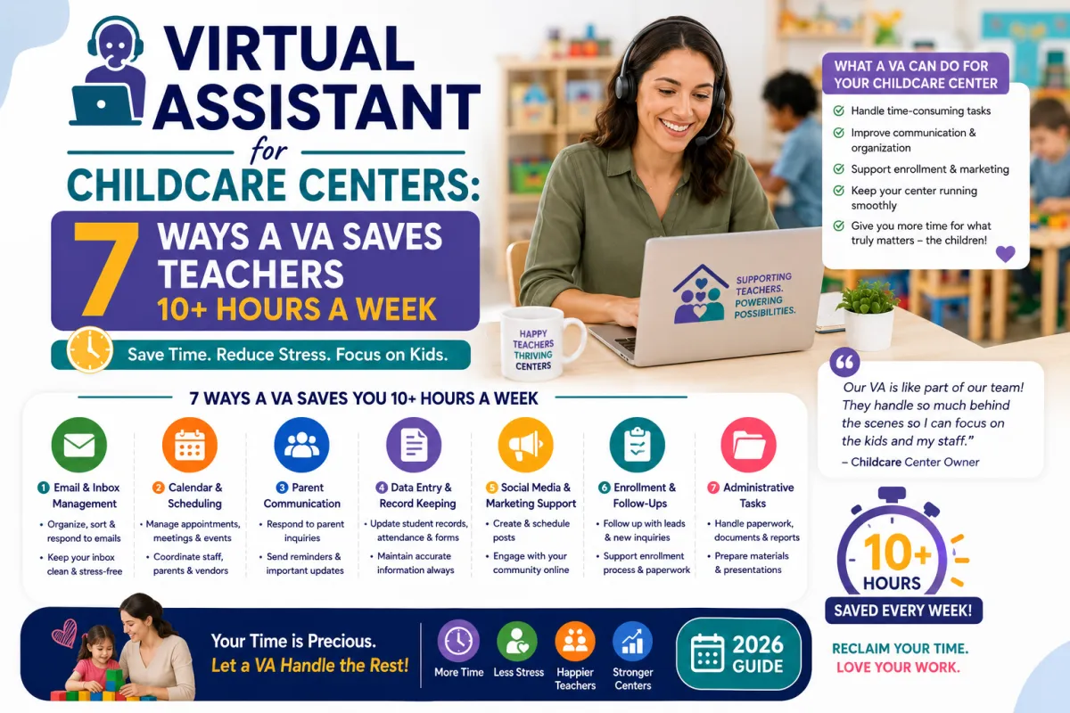 Virtual assistant helping childcare center teacher manage administrative tasks remotely