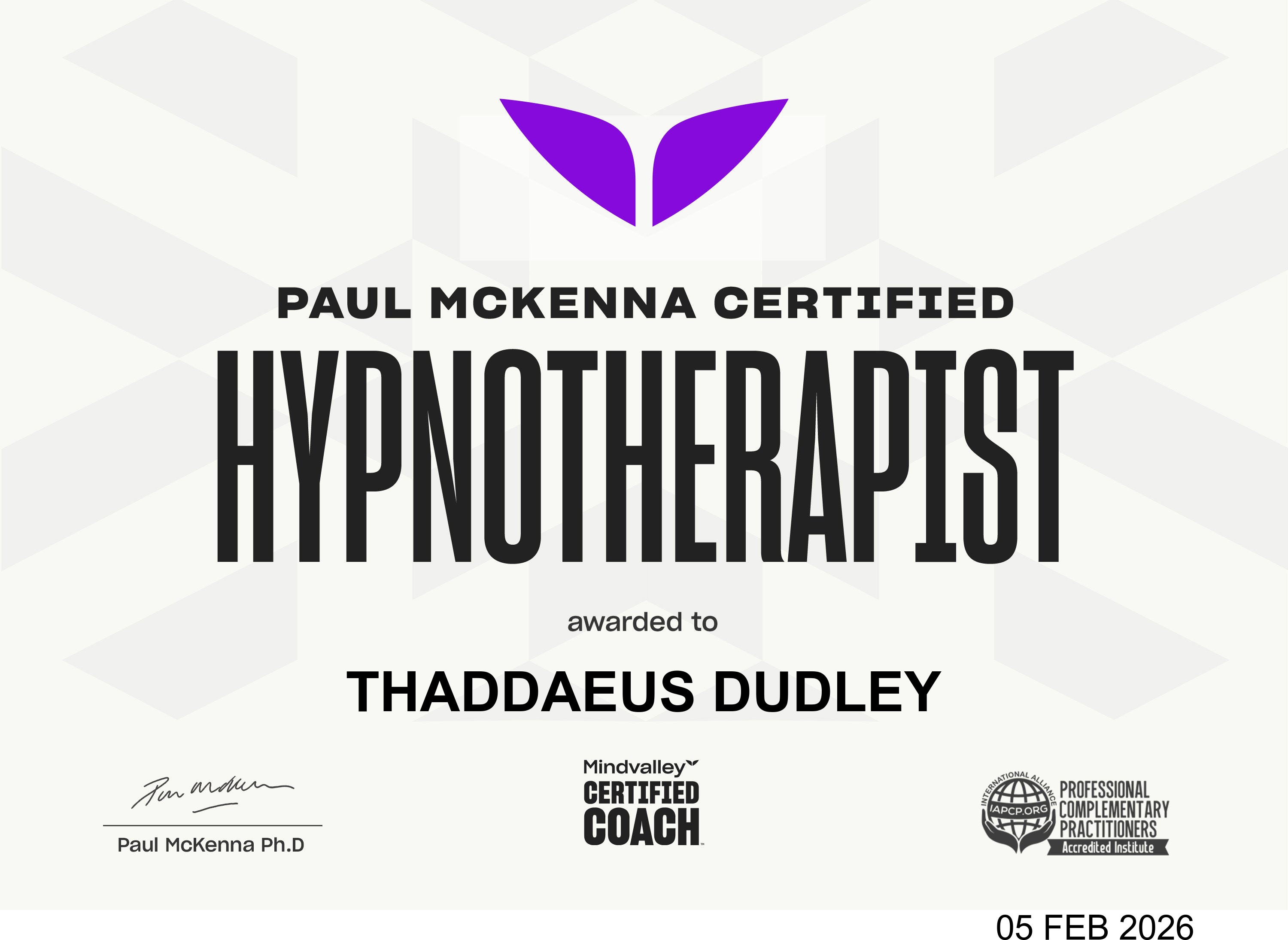 Paul McKenna Certificate