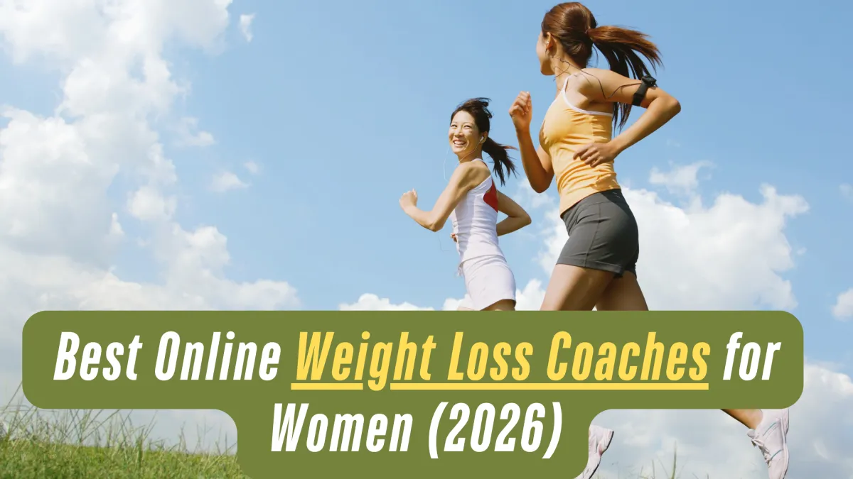 Two women is doing the exercise in teh open gound  adn the text on the image is Best Online Weight Loss Coaches for Women (2026) to show that image of womens are exercising means for weight loss