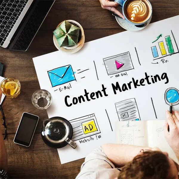 Content marketing strategy with visuals, including charts and notes, to illustrate planning and audience engagement.