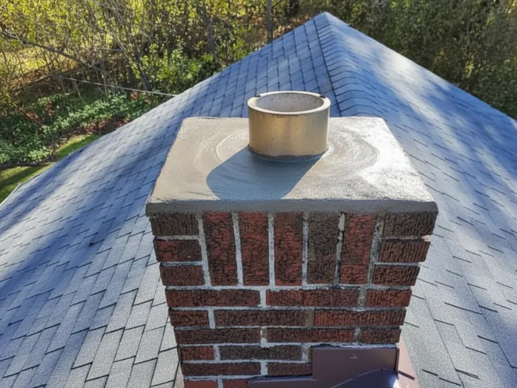 Complete chimney crown rebuild in Chagrin Falls, Ohio by Rockstar Roofing—repairing cracked masonry and preventing water intrusion