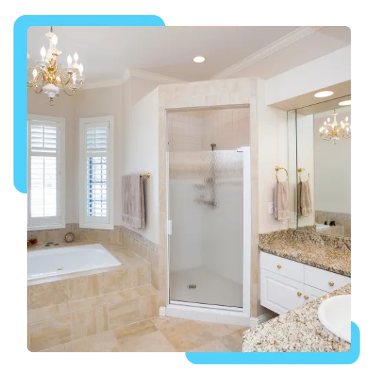 Frameless shower doors in Palmdale with clear glass finish 