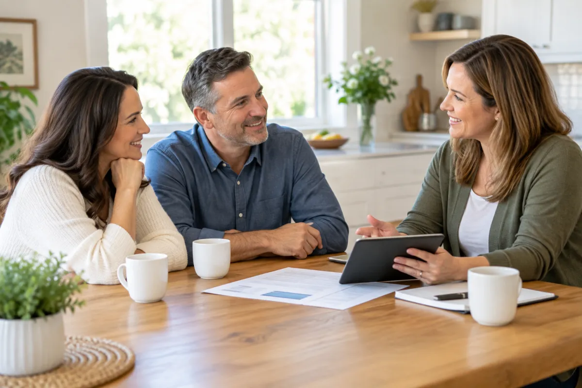 Couple meeting with a life insurance agent to discuss coverage option