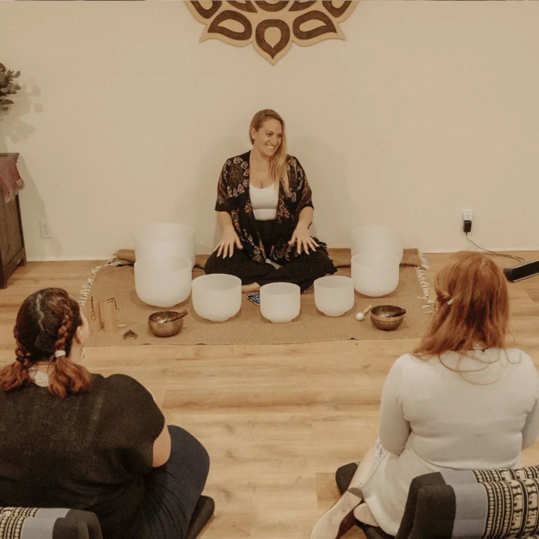 Alchemy crystal singing bowls emitting harmonious sound frequencies