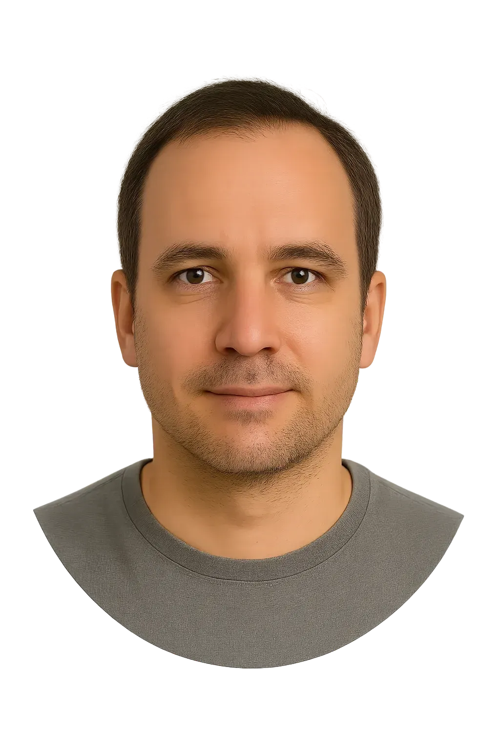 Retrato de Andrés P., cliente satisfecho, presentado en la sección de testimonios de la página. La imagen transmite una experiencia positiva y confianza en el producto (TV Stick Android). Utilizado para validar la calidad del producto y generar credibilidad.